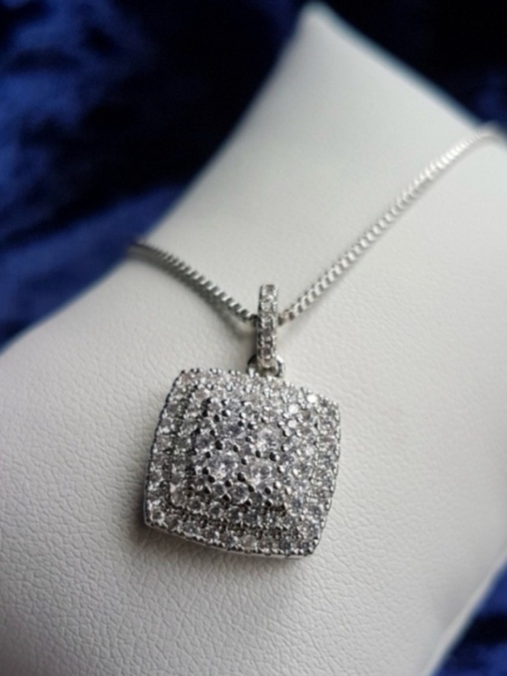 Swarovski Elements 925 Silver Square Pave Pendant Necklace NEW